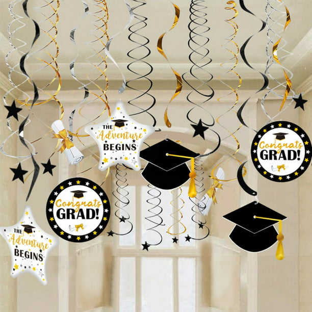 GRADUATION HANGING SWIRLS Party Decorations WHITE Congrats Grad Cap Room Decor 